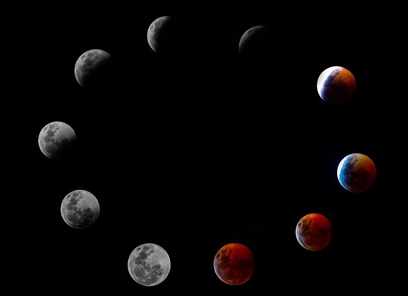 Fotomontaje con las fases del eclipse lunar