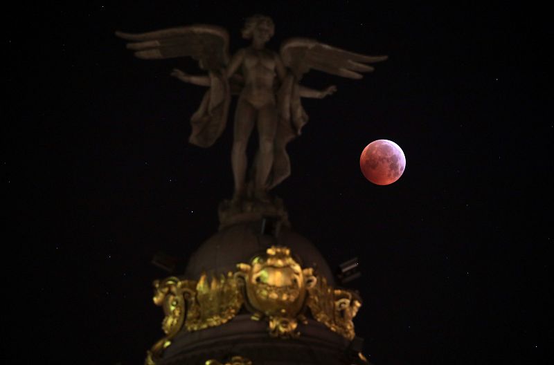 The "Super Blood Wolf Moon" is seen in Madrid