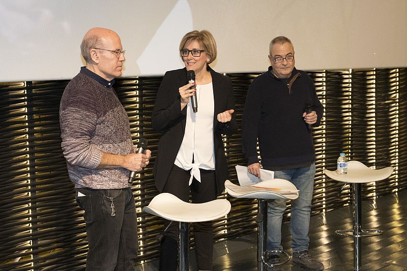 David Herranz y Fernando Sanjuán, directores del documental, y Ana Peláez, directora de Imprescindibles