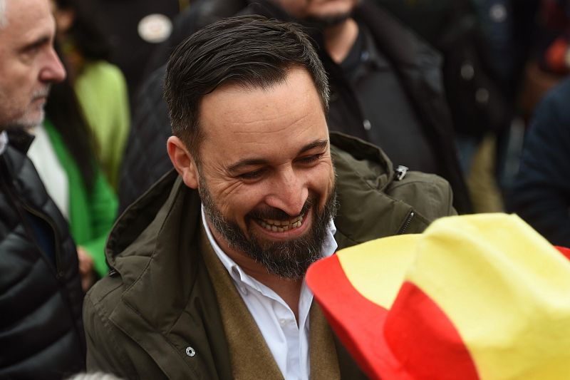 El presidente de Vox, Santiago Abascal, a su llegada a la concentración