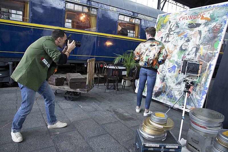 En el shooting de la prueba de exteriores.