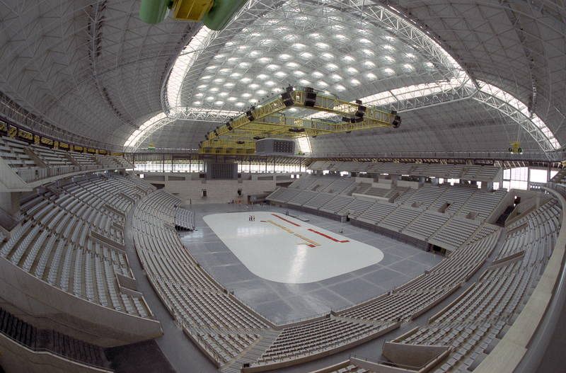 Vista general del interior del Palau Sant Jordi (1990).