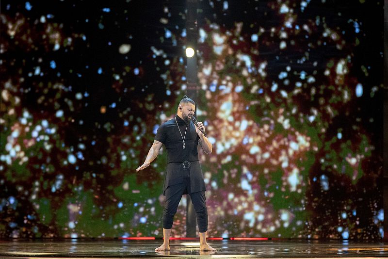 Joci Pápai (Hungría) en su primer ensayo en Eurovisión 2019