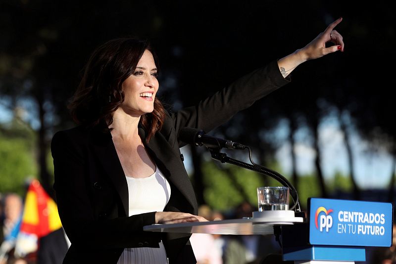 La candidata del PP a la Comunidad de Madrid, Isabel Díaz Ayuso, interviene en el acto de cierre de campaña celebrado en Puente del Rey (Madrid)