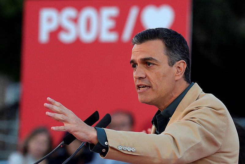 El presidente del Gobierno en funciones, Pedro Sánchez, durante el acto de cierre de campaña socialista en Madrid