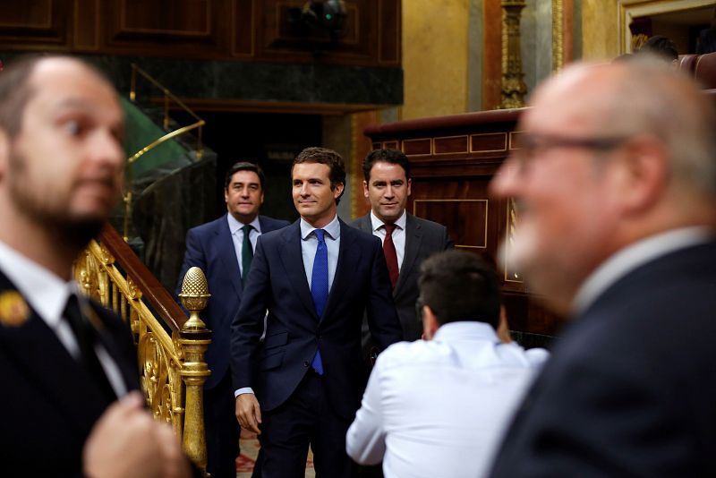 Pablo Casado y Teodoro García Egea, a su llegada al Congreso