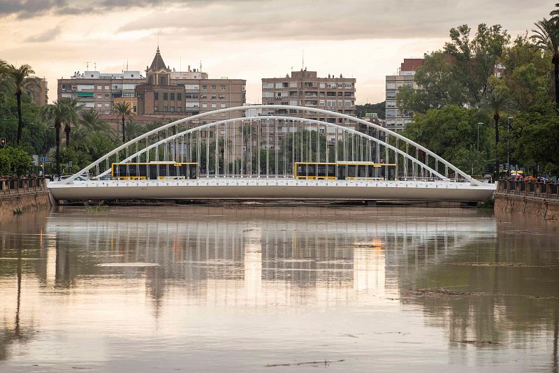 Gota fría en Murcia: El cauce del río Segura a su paso por la ciudad de Murcia