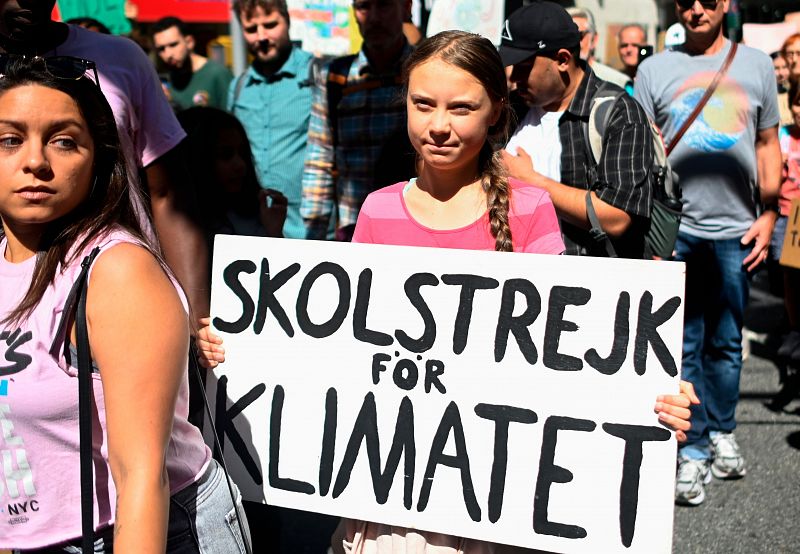 La activista sueca Greta Thunberg participa en la Huelga contra el Clima que tiene lugar en Nueva York
