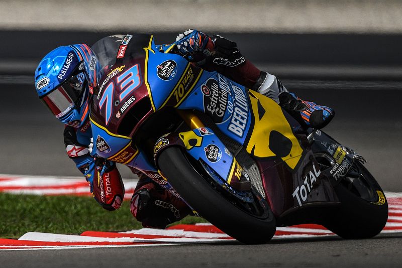 Imagen en primer plano de Alex Márquez durante el GP de Malasia de Moto2.