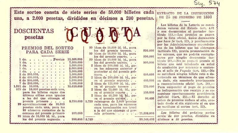 Reverso de un décimo de 1954