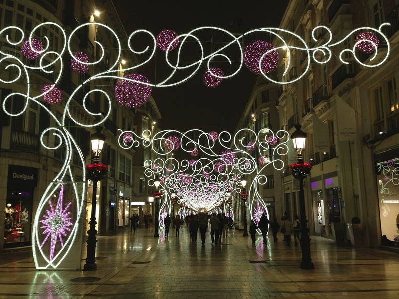 Calle MarquÃ©s de Larios decorated for Christmas