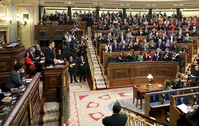 El candidato socialista y presidente del Gobierno en funciones, Pedro Sánchez, durante su intervención en el Congreso de los Diputados.