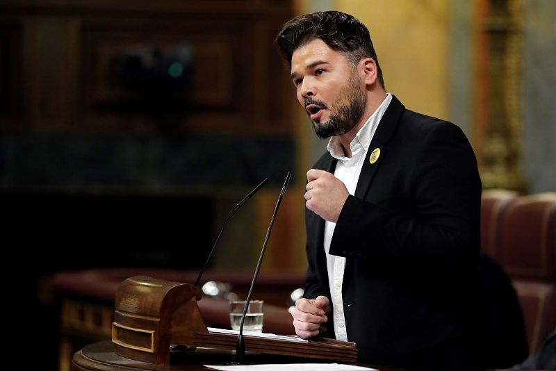 El portavoz de ERC, Gabriel Rufián, durante su intervención ante el pleno del Congreso de los Diputados