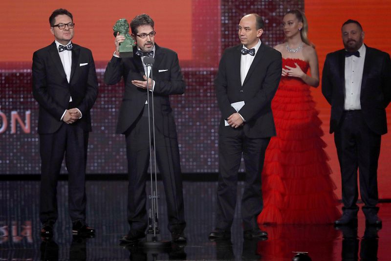 Los mejores momentos de los Goya 2020: José Luís Quirós, Paco Saéz y Nicolás Matji tras recibir el premio a "Mejor cortometraje de animación"