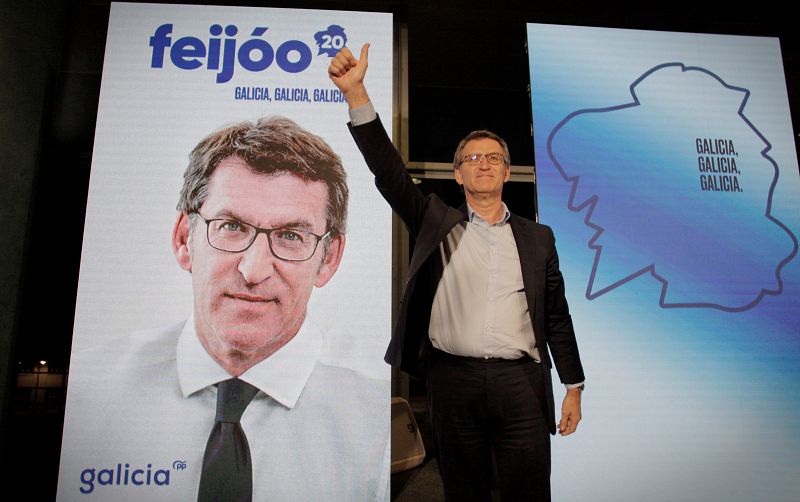 Elecciones gallegas 2020: Alberto Núñez Feijóo en la pegada de carteles virtual en A Coruña