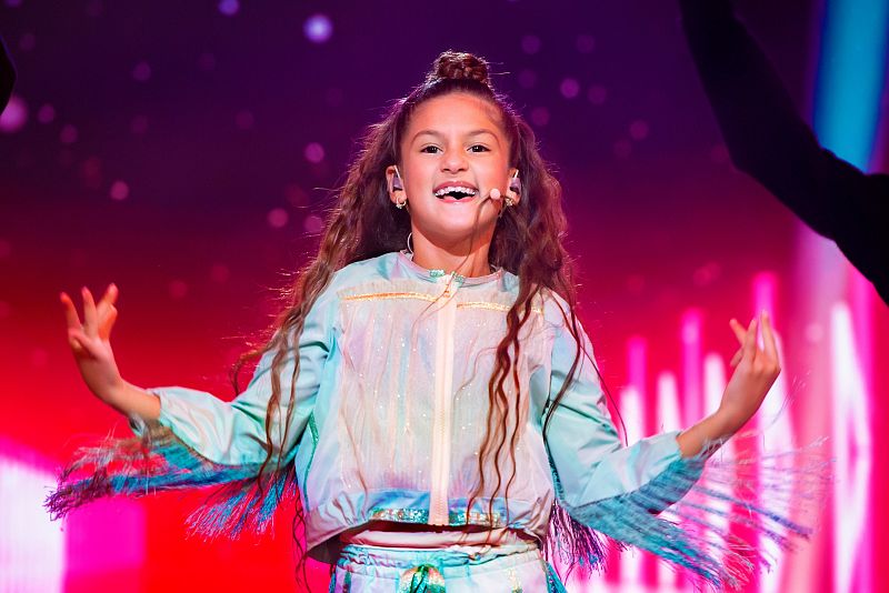 Soleá durante su intepretación de 'Palante' en Eurovisión Junior 2020