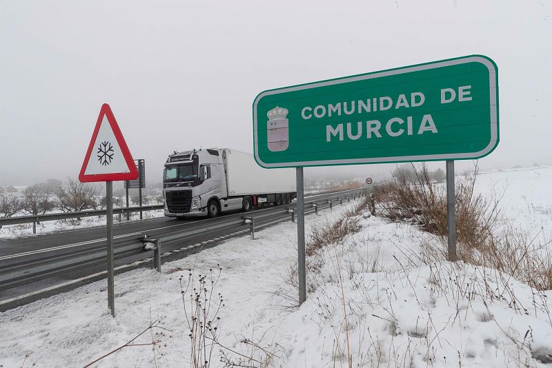 Un camión en la N-344 en el límite de provincia de Murcia con Albacete.