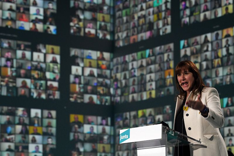 Laura Borràs, en el último acto de Junts con los militantes conectados telemáticamente
