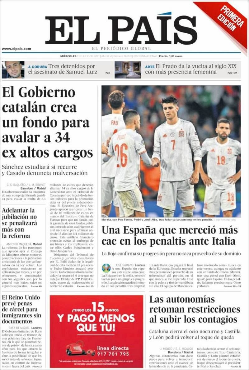 El País titula "Una España que mereció más cae en los penaltis" 