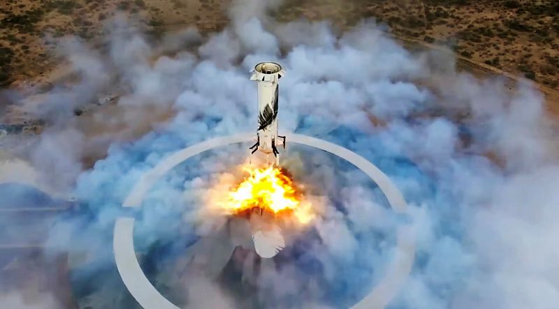 Imagen aérea de la operación de despegue del cohete de Blue Origin