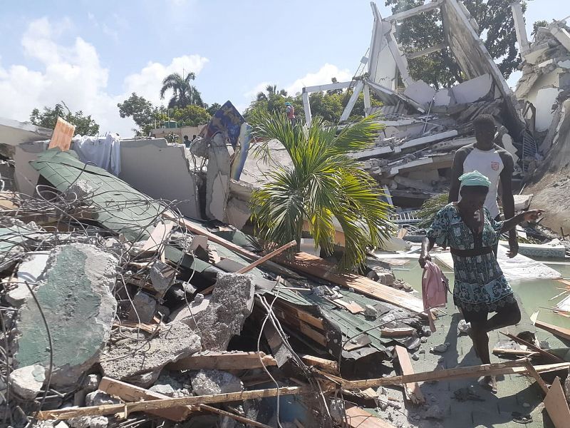 Damage is seen in an area after a major earthquake struck southwestern Haiti, in Les Cayes