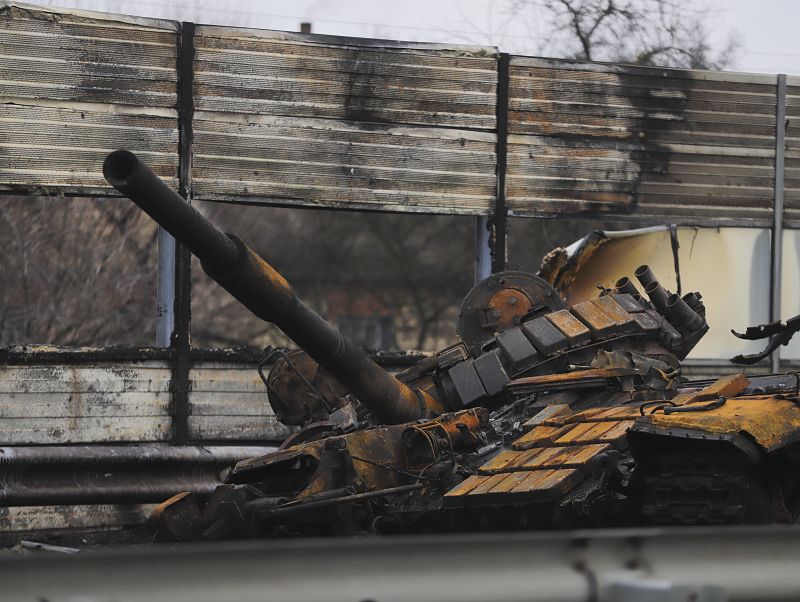 Aftermath of fighting in Makariv, Ukraine
