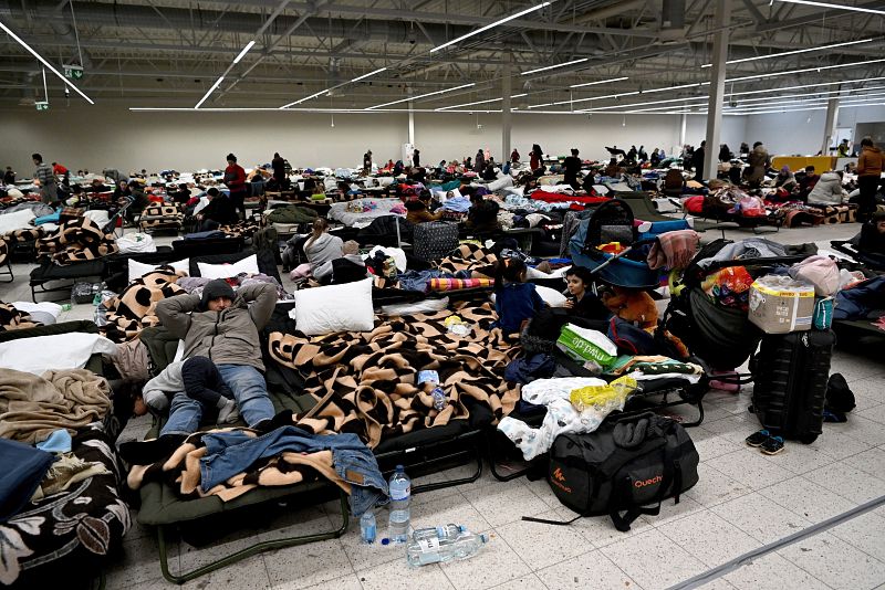 Ukrainian refugees at the train station in Przemysl