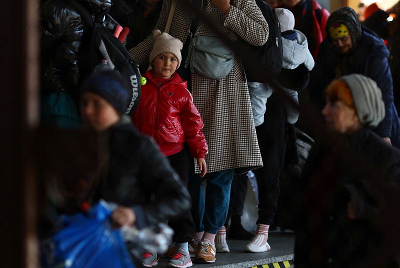 People fleeing from Russia's invasion of Ukraine, in Przemysl