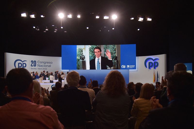 El expresidente del Gobierno español, José María Aznar, participa por videoconferencia en el XX Congreso Nacional del Partido Popular