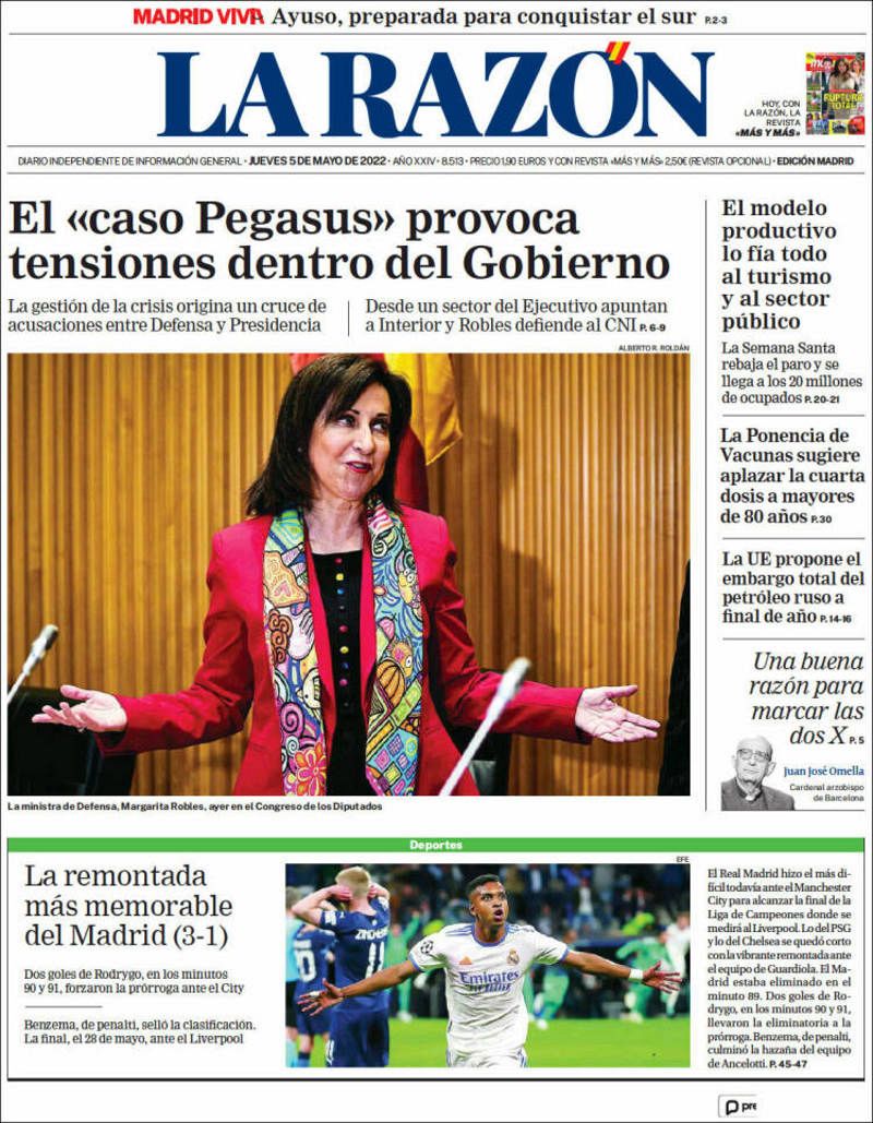 Para La Razón, esta fue la remontada "más memorable" del Madrid.