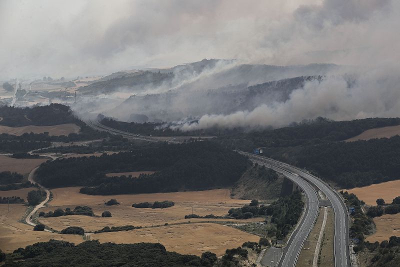 Vista general del incendio forestal en Legarda