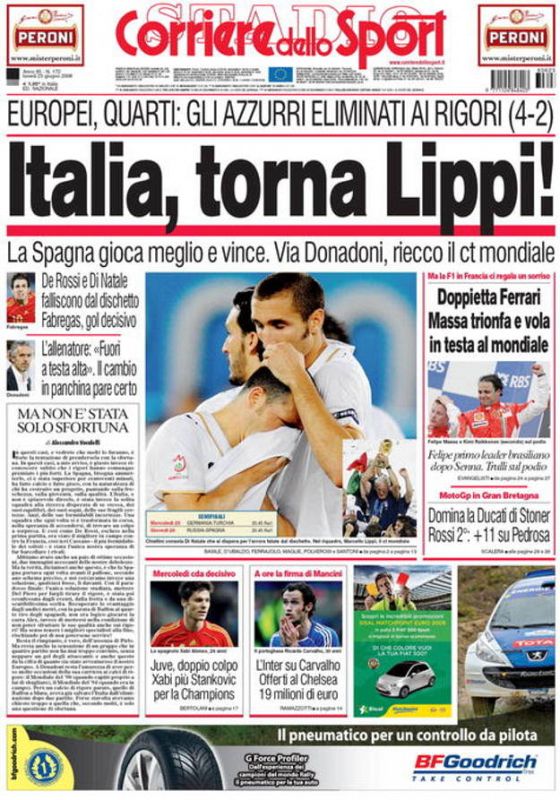 Portada de la edición impresa de 'Il Corriere dello Sport'