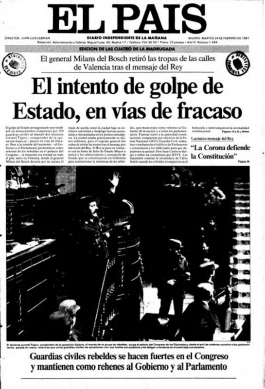 A las cuatro de la madrugada, El País recogía el fracaso del levantamiento en Valencia.