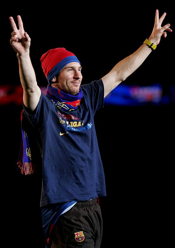 Leo Messi celebra la consecución de la Liga de Campeones.