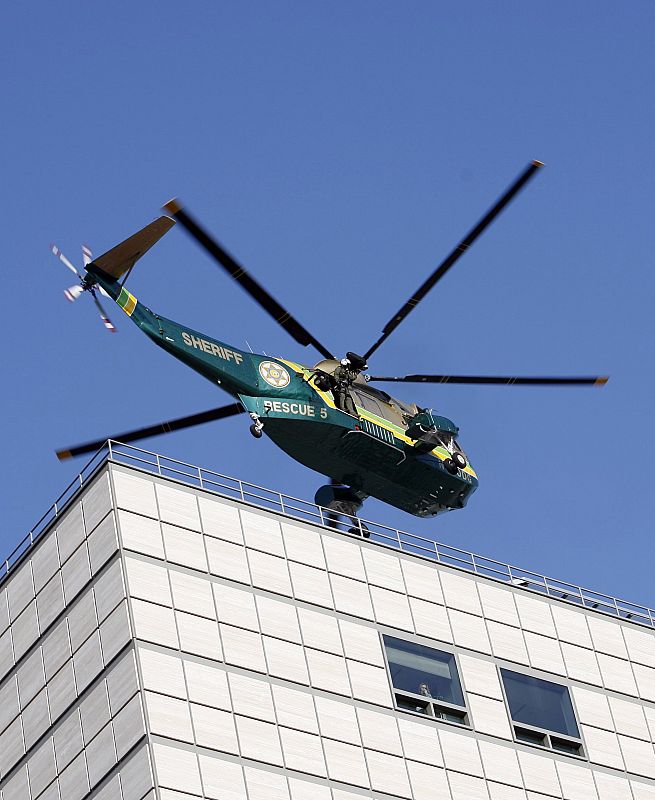 A Los Angeles County Sheriffs helicopter leaves UCLA Medical Center carrying the body of the late pop star Michael Jackson in Los Angeles
