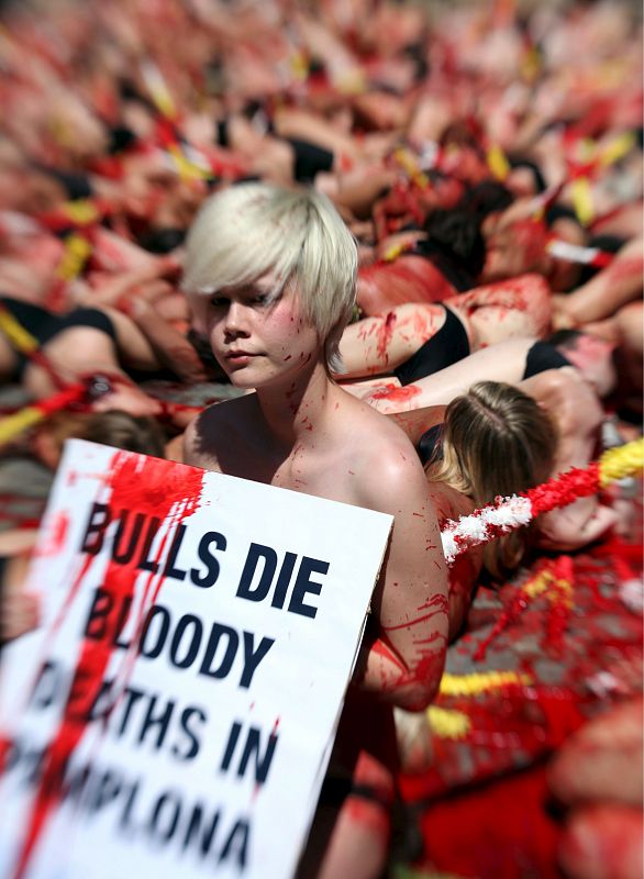 ANIMAS NATURALIS Y PETA PROTESTAN EN PAMPLONA POR EL TRATO A LOS TOROS