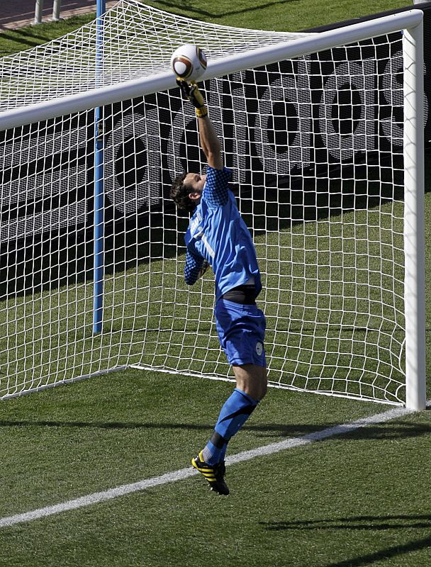 Slovenia's goalkeeper Handanovic makes a save against Algeria during the 2010 World Cup Group C soccer match at Peter Mokaba stadium in Polokwane