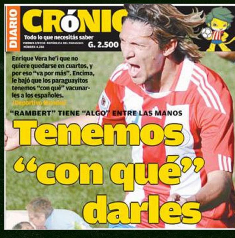 Portada del diario Crónica que recoge las declaraciones del volante albirrojo Enrique Vera: "Tenemos con qué darles"