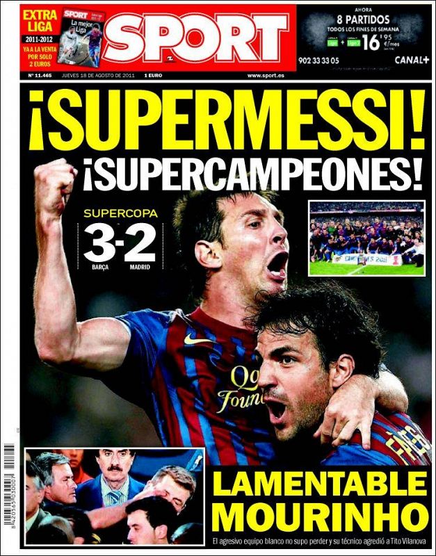 Un Barça Supercampeón y un Mourinho violento en contraposición en portada.
