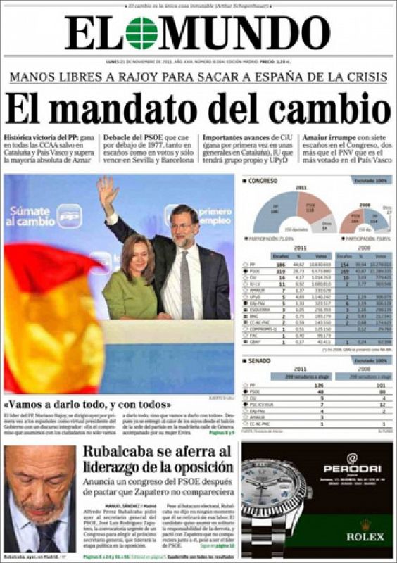 La portada de El Mundo del restultado electoral