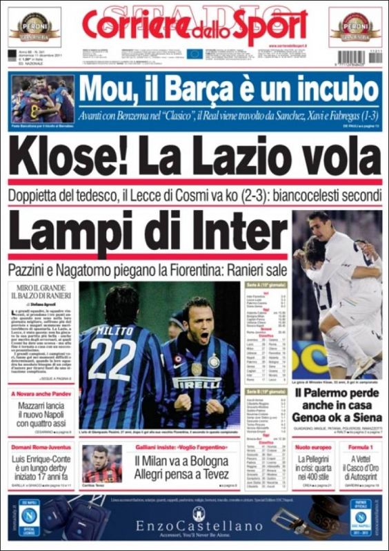 La cabecera italiana Corriere dello Sport califica al Barça como la "pesadilla" de Mourinho.