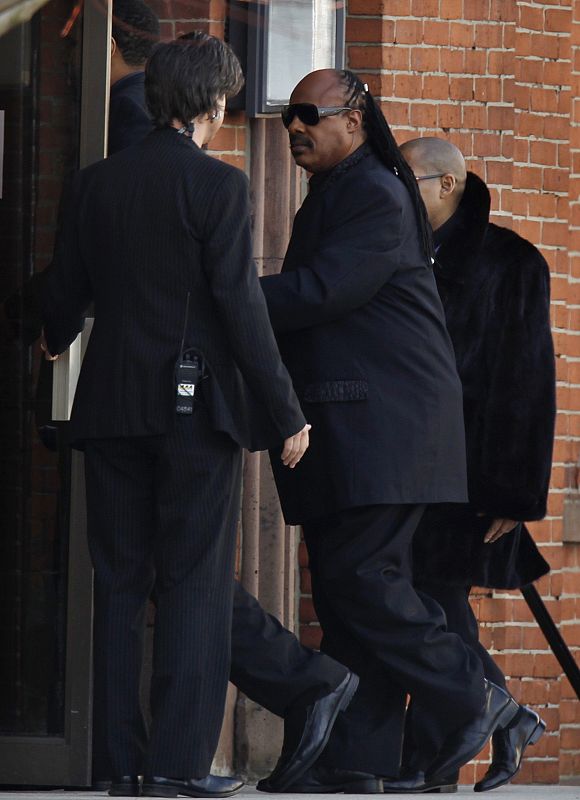 Singer Wonder arrives at funeral service for pop singer Houston at New Hope Baptist Church in Newark
