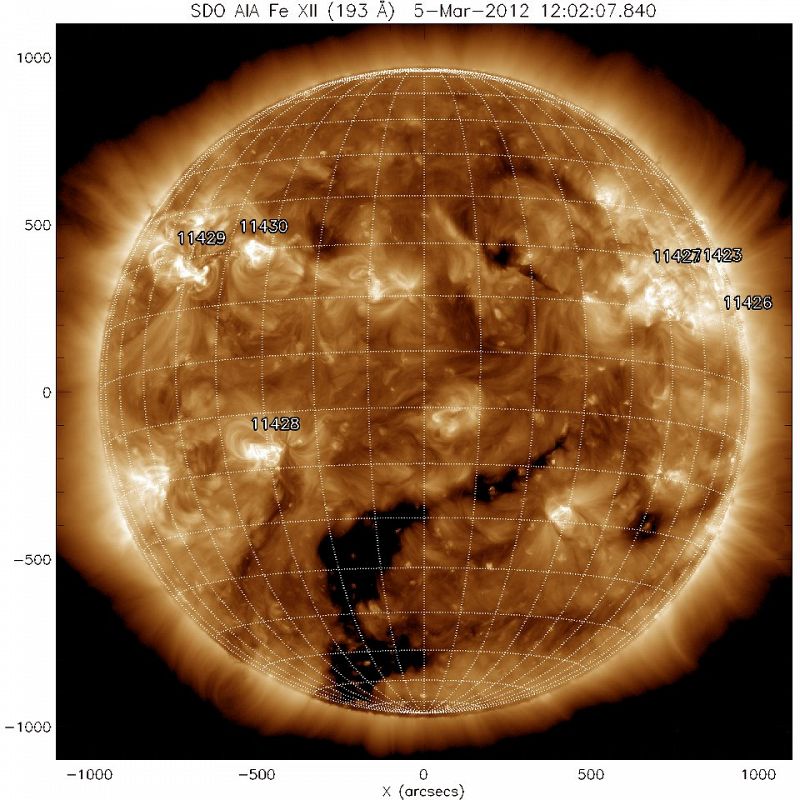 Esta imagen, difundida por el Observatorio del Clima Espacial, refleja la intensa actividad solar registrada durante la primera semana de marzo