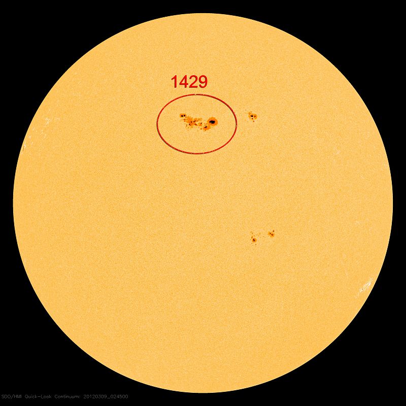 La mancha solar 1429 ha sido una de las regiones más activas del Sol durante el mes de marzo y, durante un tiempo, llegó a ser siete veces más grande que la Tierra