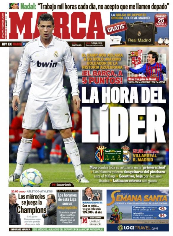 "El Camp Nou aclama a su ídolo", dice Marca.