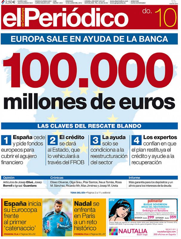 El rescate a la banca española en la portada de 'El periódico de Catalunya'