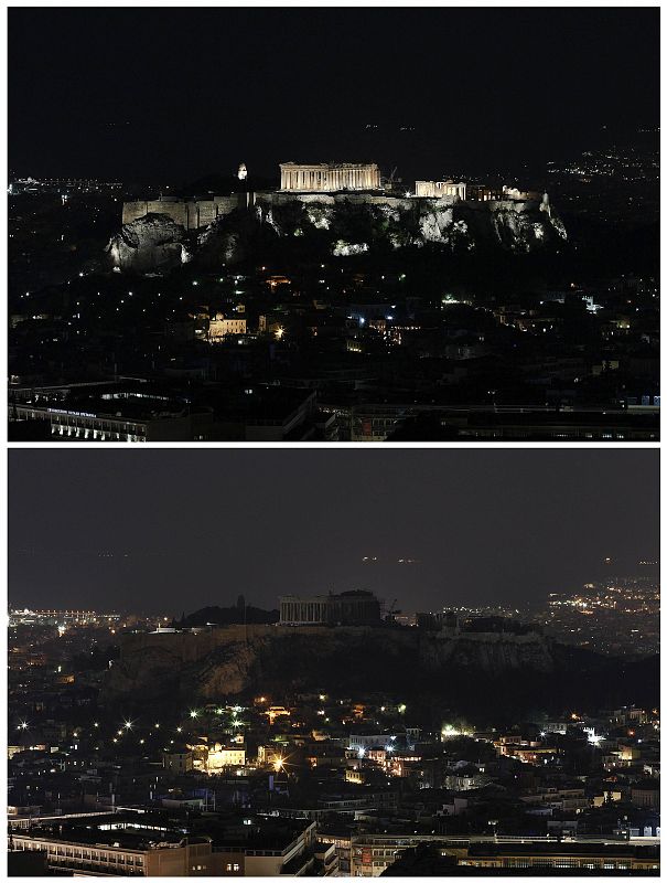 La acrópolis ateniense, antes y durante el apagón