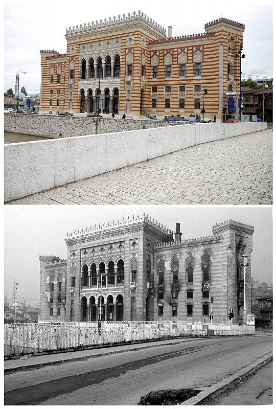Biblioteca de Sarajevo, antes y despues de su restauración
