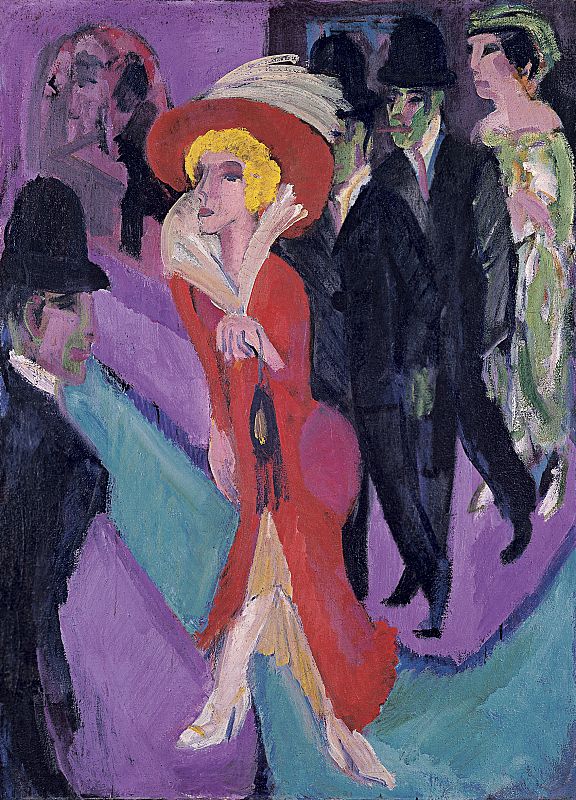 Ernst Ludwig Kirchner, "Calle con buscona de rojo" (1914-1925)