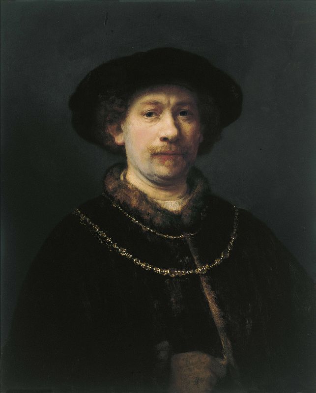 Rembrandt, "Autorretrato con gorra y dos cadenas", 1642-43